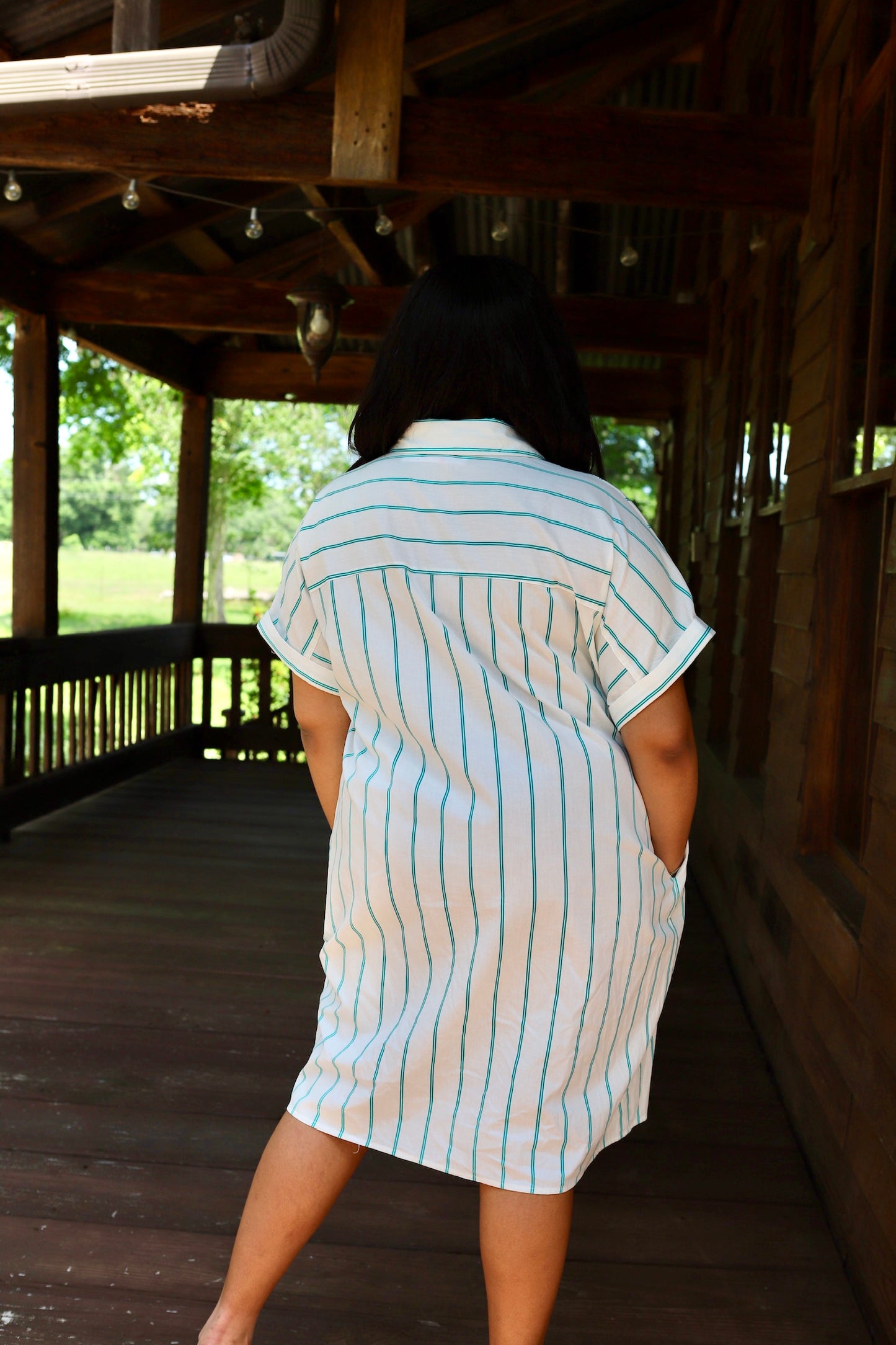 LDC Striped Wide Short Sleeve Shift Mini Shirt Dress