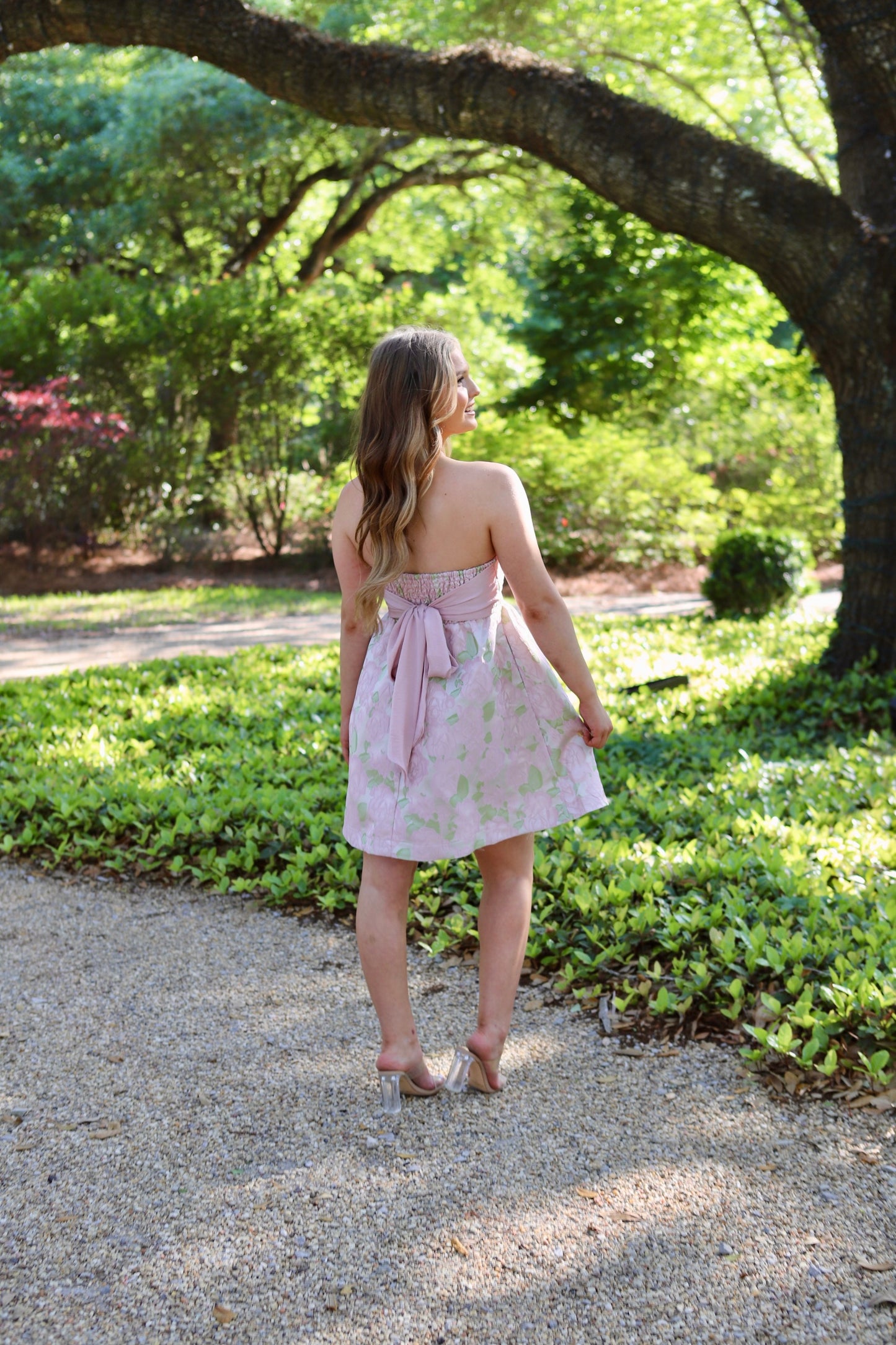 Textured Jacquard Floral Tube Fit and Flare Dress