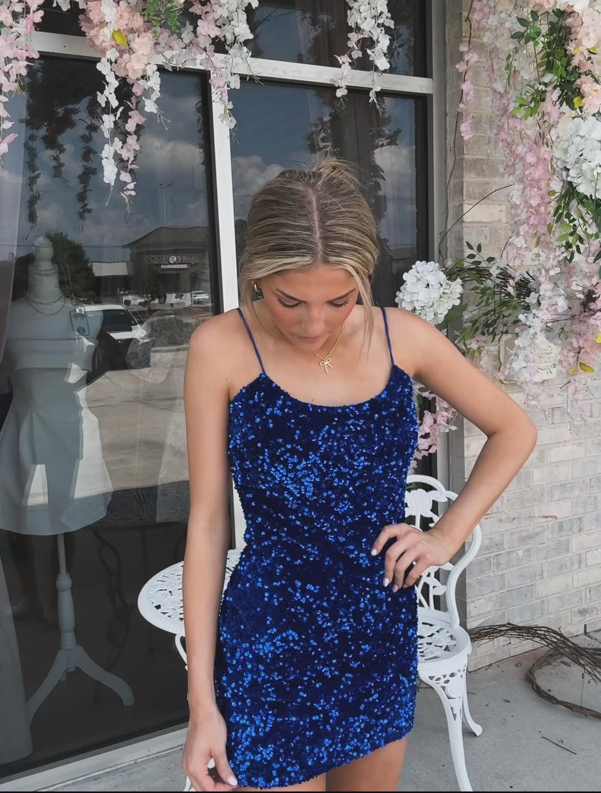Blue Sequin Dress CONS