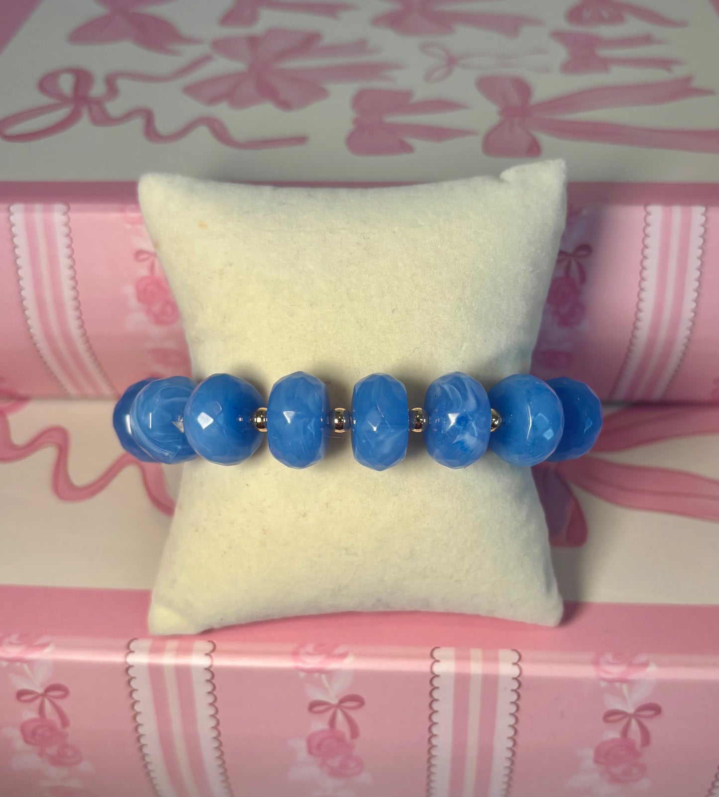 Blue Beaded Gold Stretch Bracelet