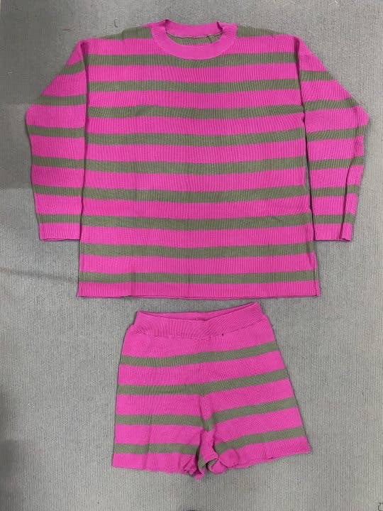 Ladies Color Block Stripe 2PCS Sweater Set SKST41178