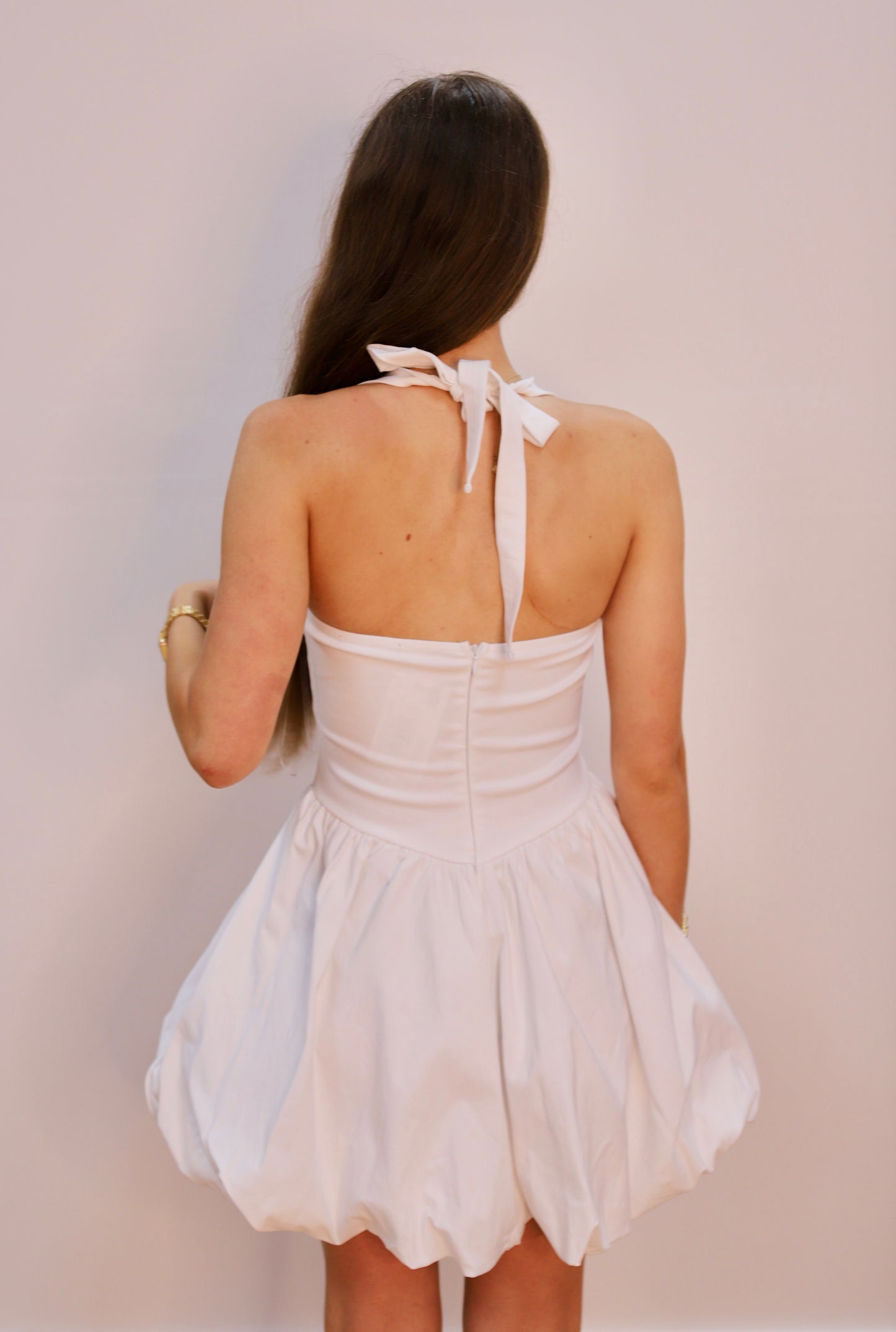 MINI HALTER BUBBLE HEM DRESS
