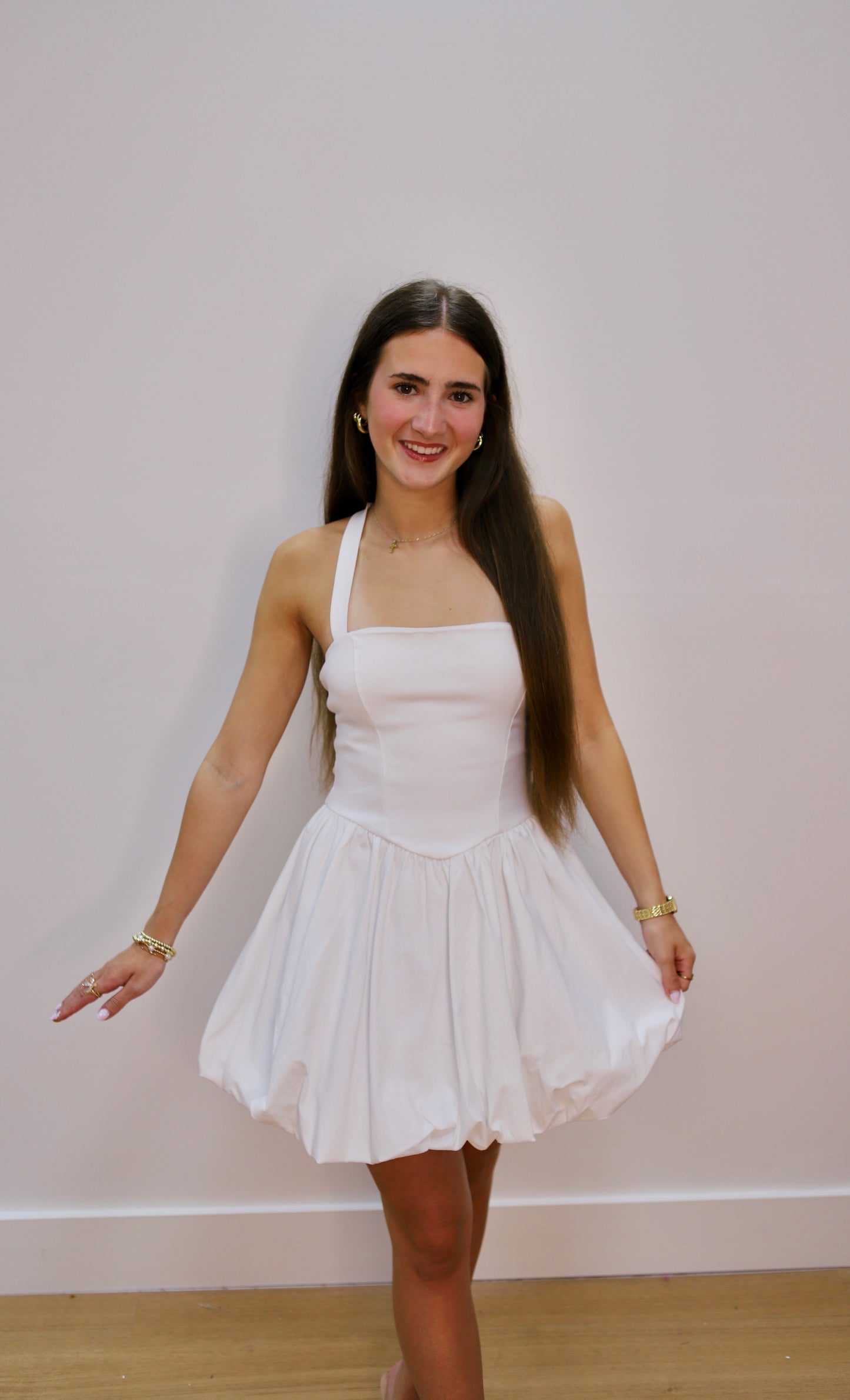 MINI HALTER BUBBLE HEM DRESS