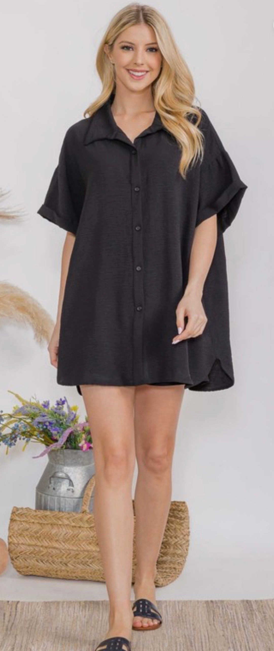 Black Oversized Short Sleeve Shirt