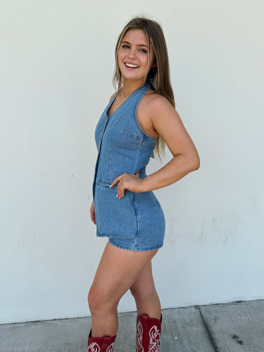 Vest-Style Romper With Micro Shorts