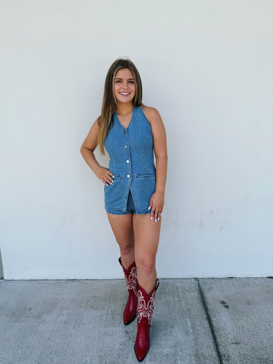 Vest-Style Romper With Micro Shorts