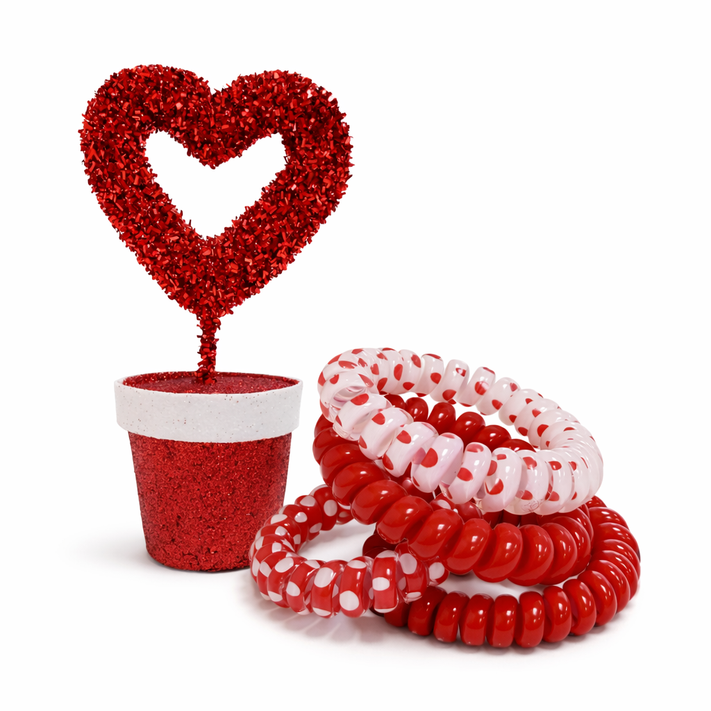 Red Valentine Coil Bracelet Set – Stretch Stackable Beaded Bracelets