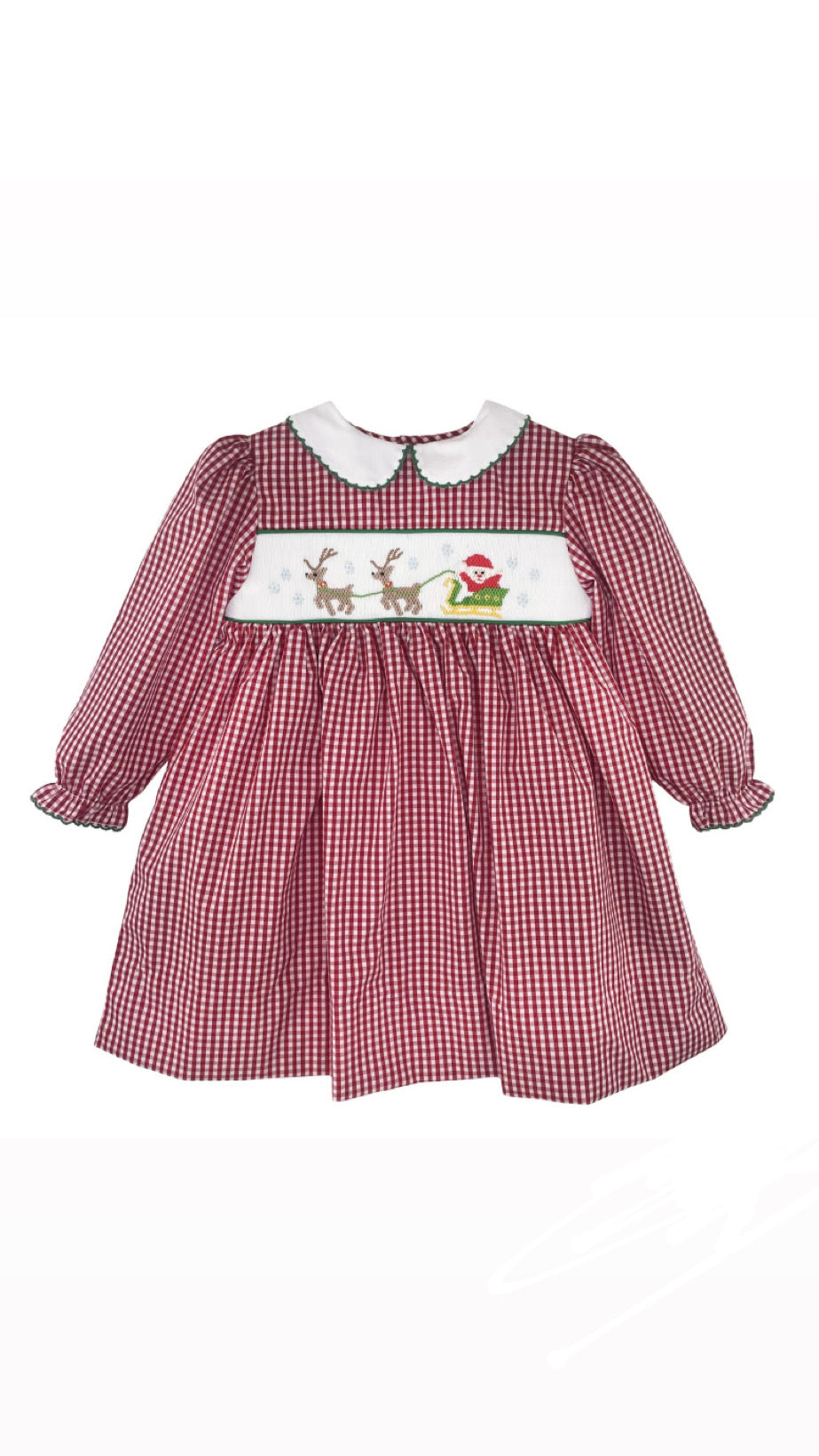 Smocked Christmas Dress Santa & Reindeer