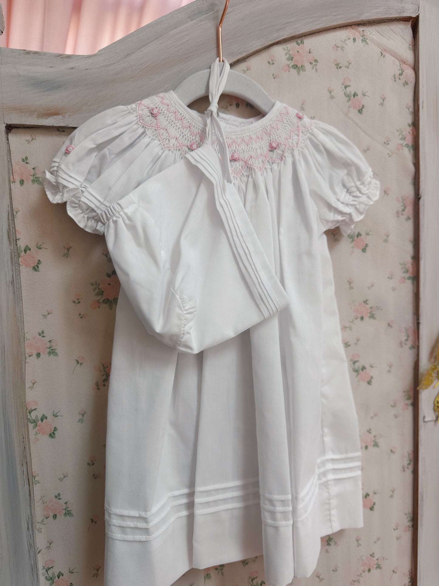 Heart Smocked Daygown/Hat