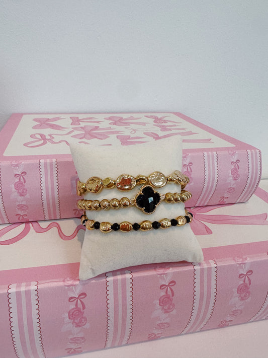 Black Clover & Gold Bracelet Stack