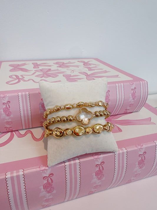 Blush Clover & Gold Bracelet Stack