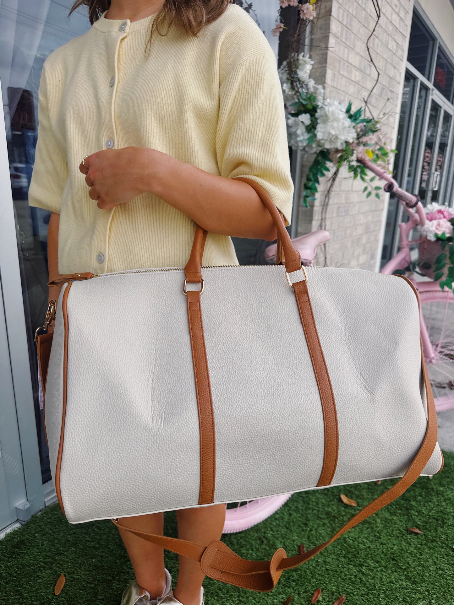 Cream & Brown Travel Weekender Bag