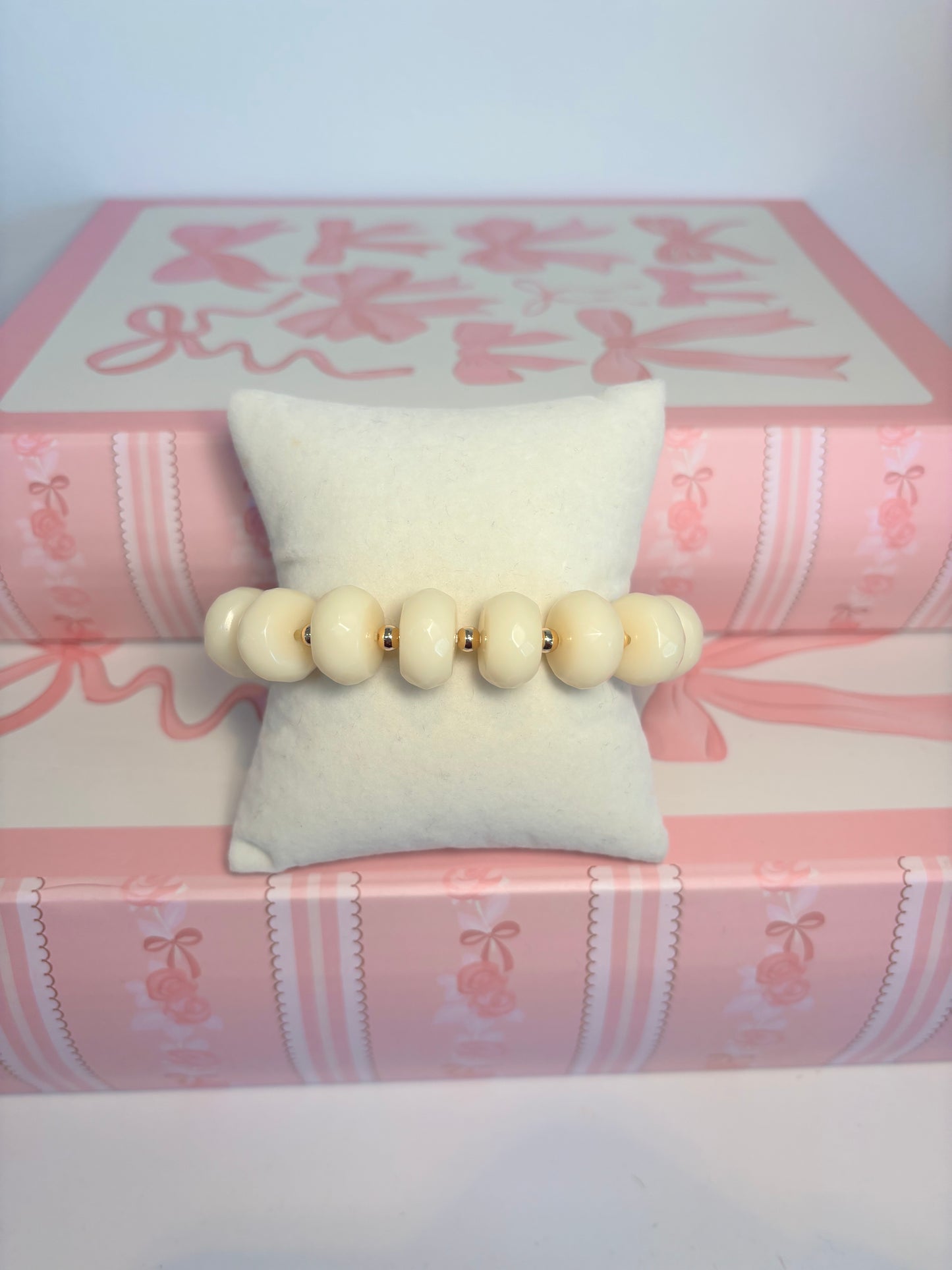 Ivory Beaded Gold Stretch Bracelet