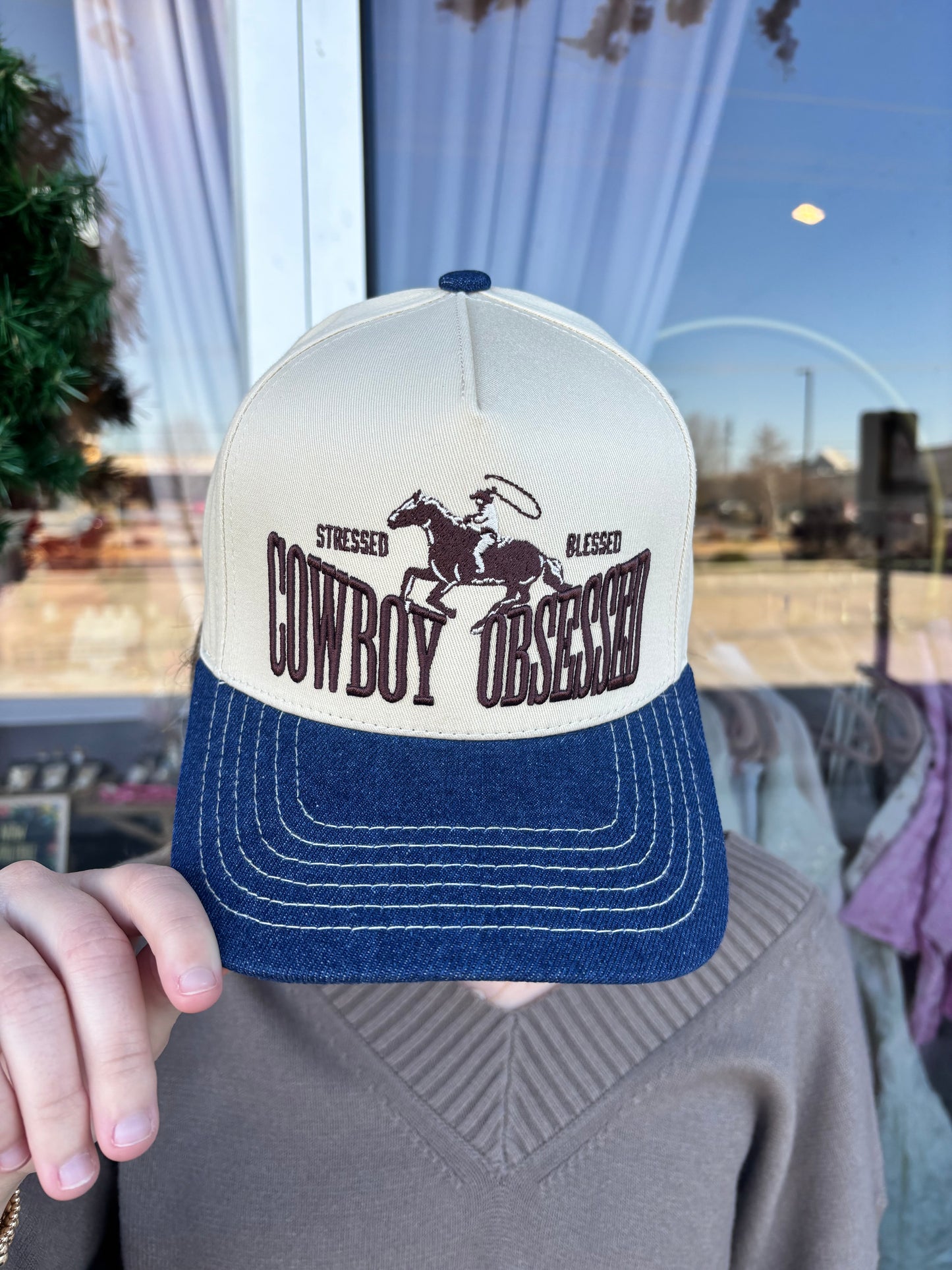 Stressed Blessed Cowboy Obsessed Trucker Hat