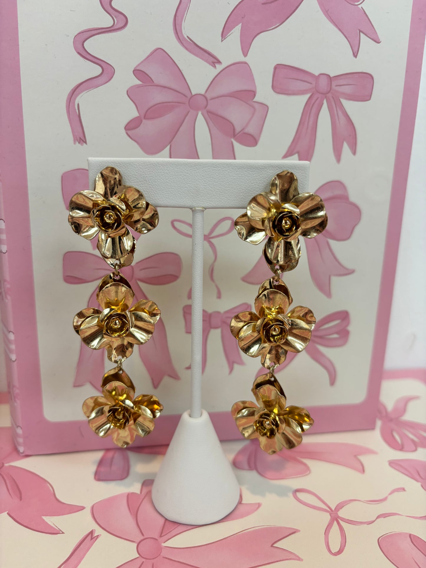 Gold Floral Drop Statement Earrings