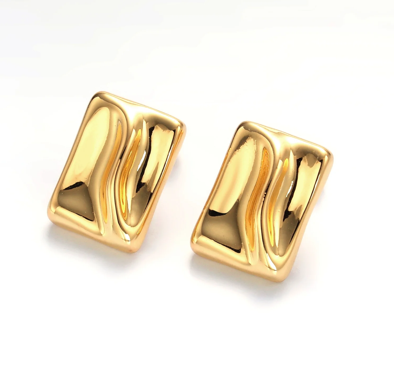 Golden Rectangular Stud Earrings