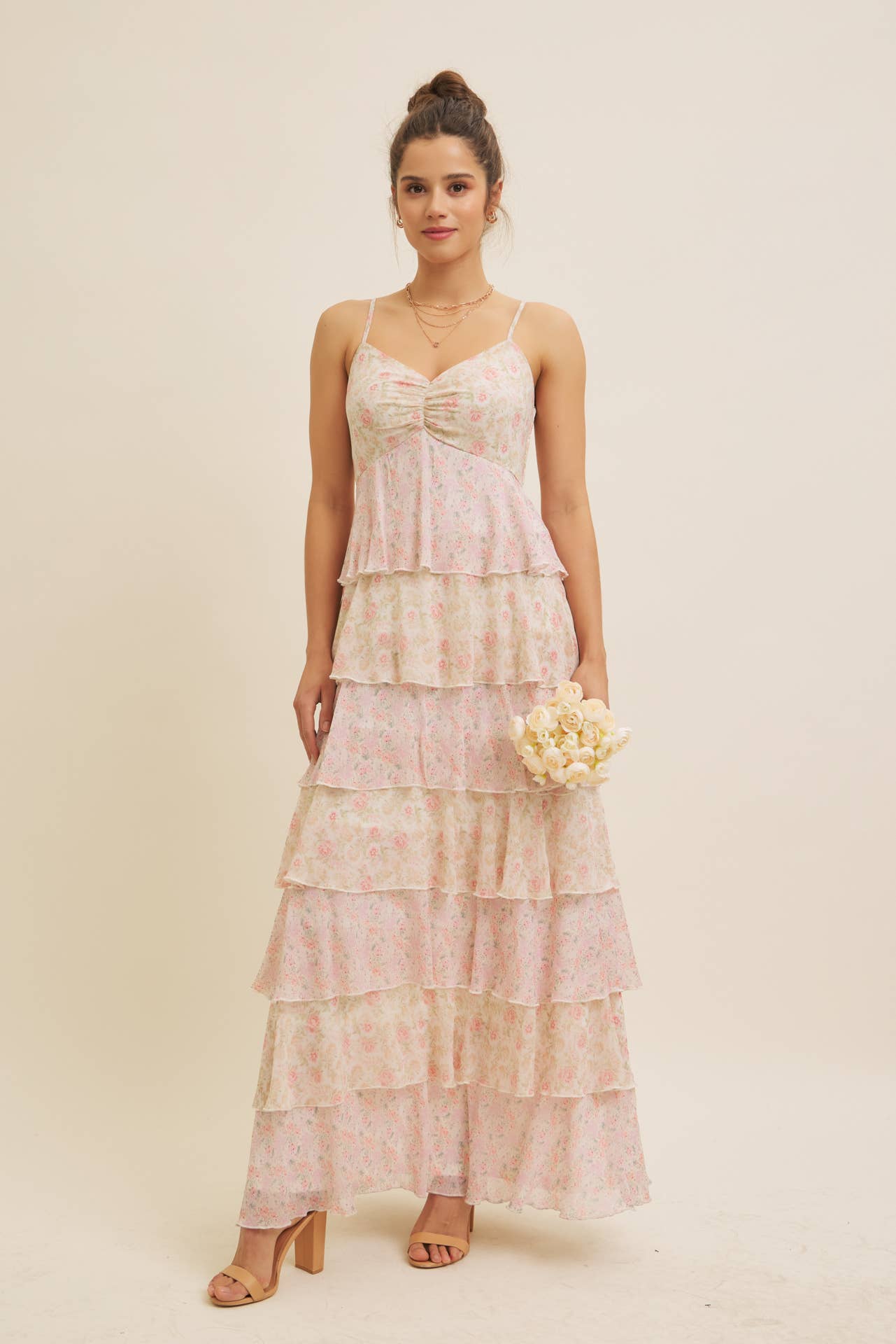 ROMANTIC FLORAL TIERED MAXI DRESS WITH RUCHED BUST