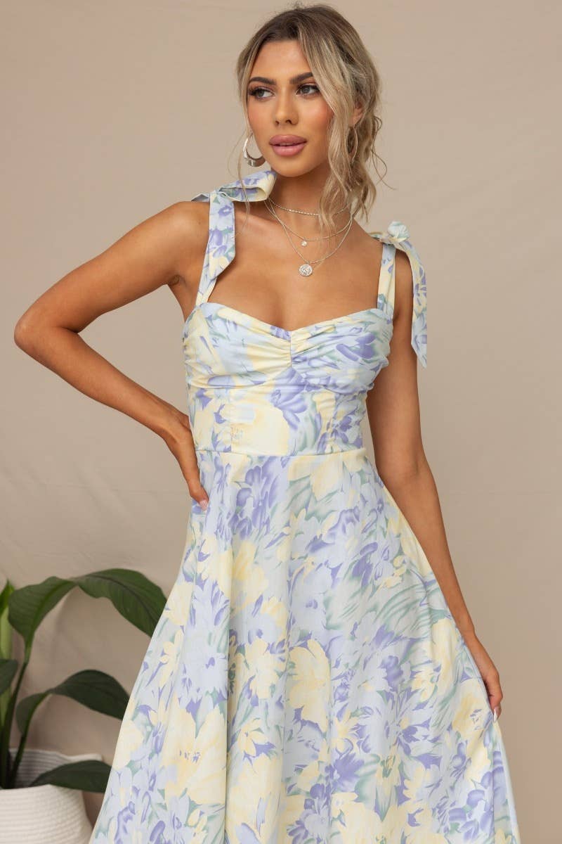 Women's V Neck Tie Strap Dress Flowy Dresses