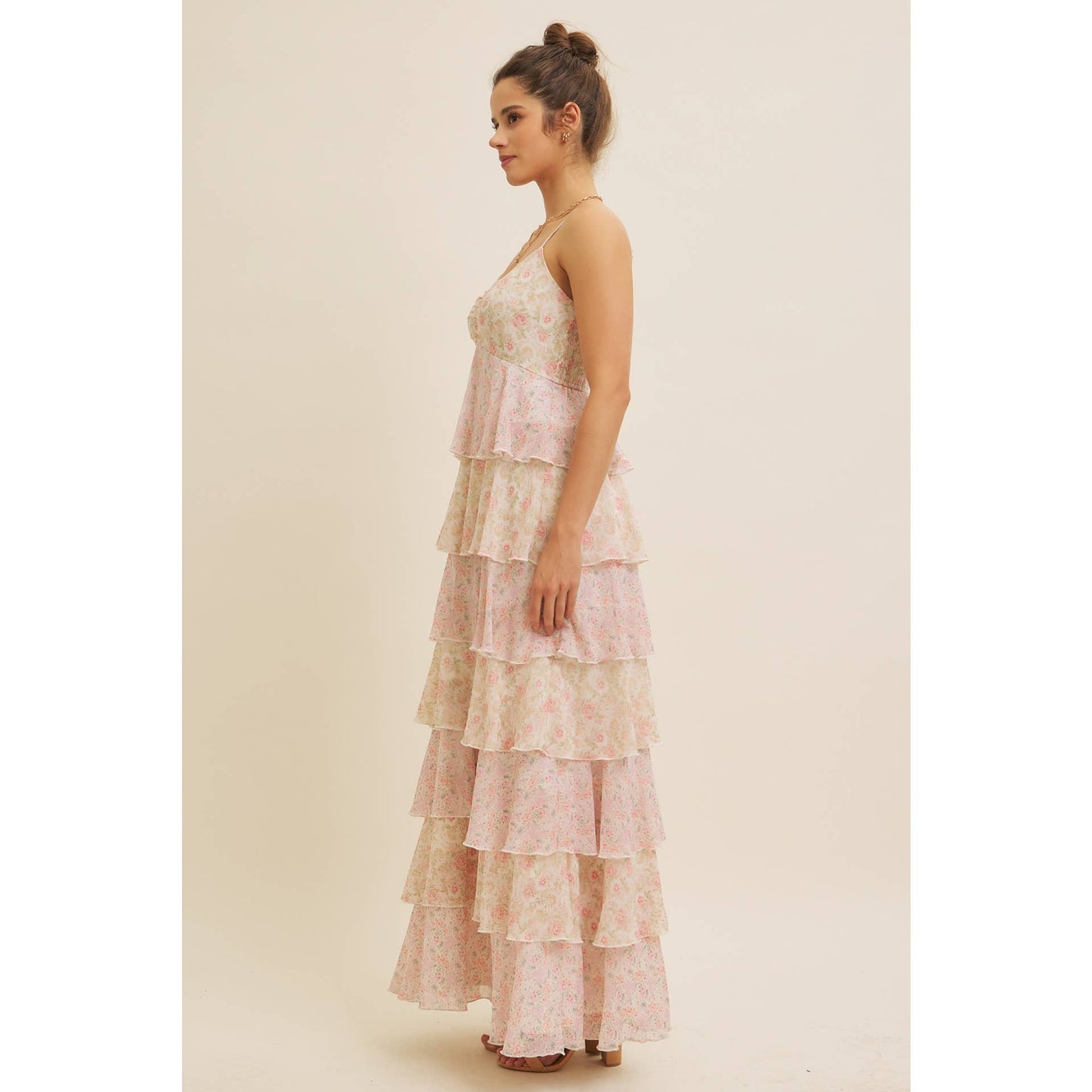 ROMANTIC FLORAL TIERED MAXI DRESS WITH RUCHED BUST