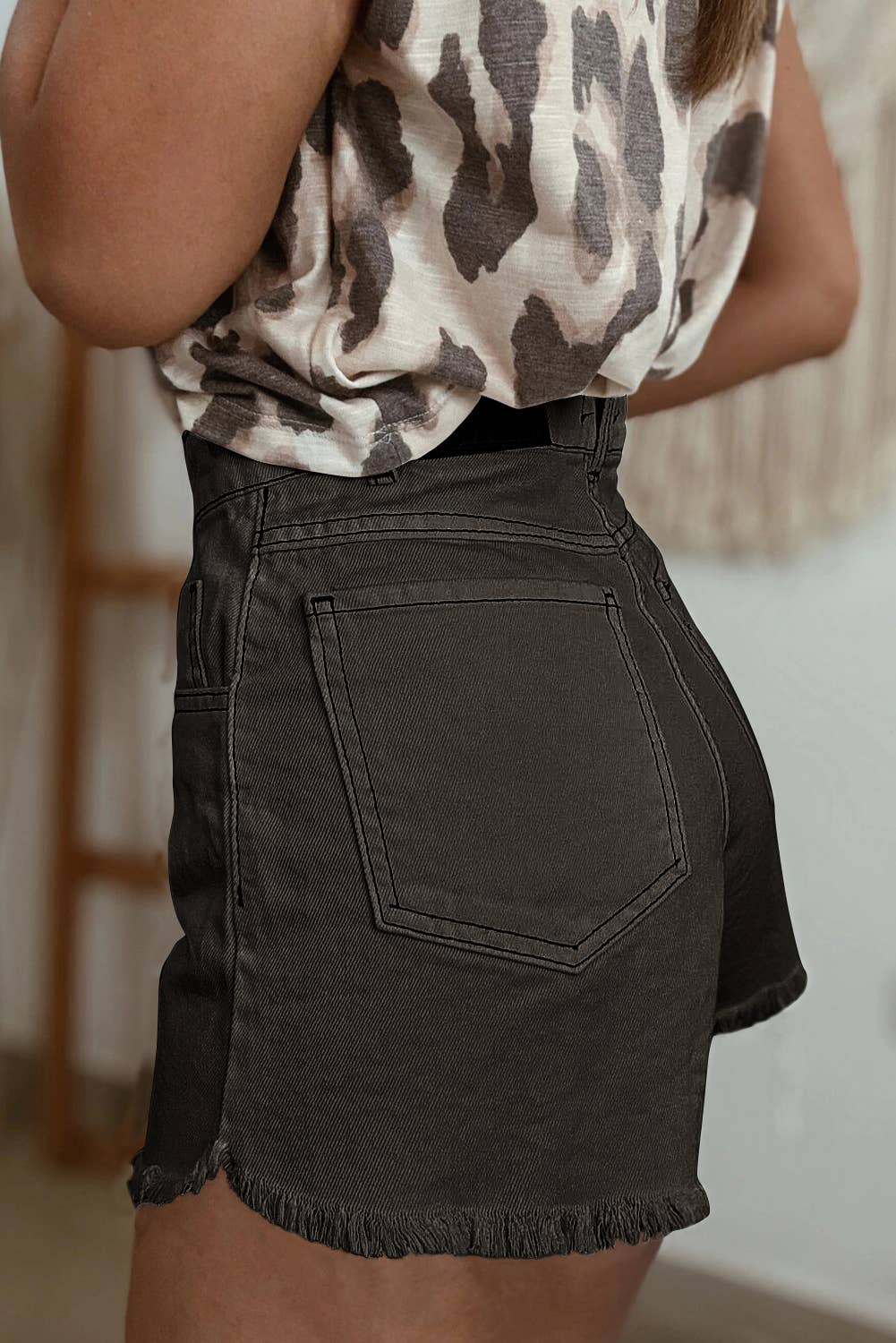 Raw Hem High Waist Denim Shorts