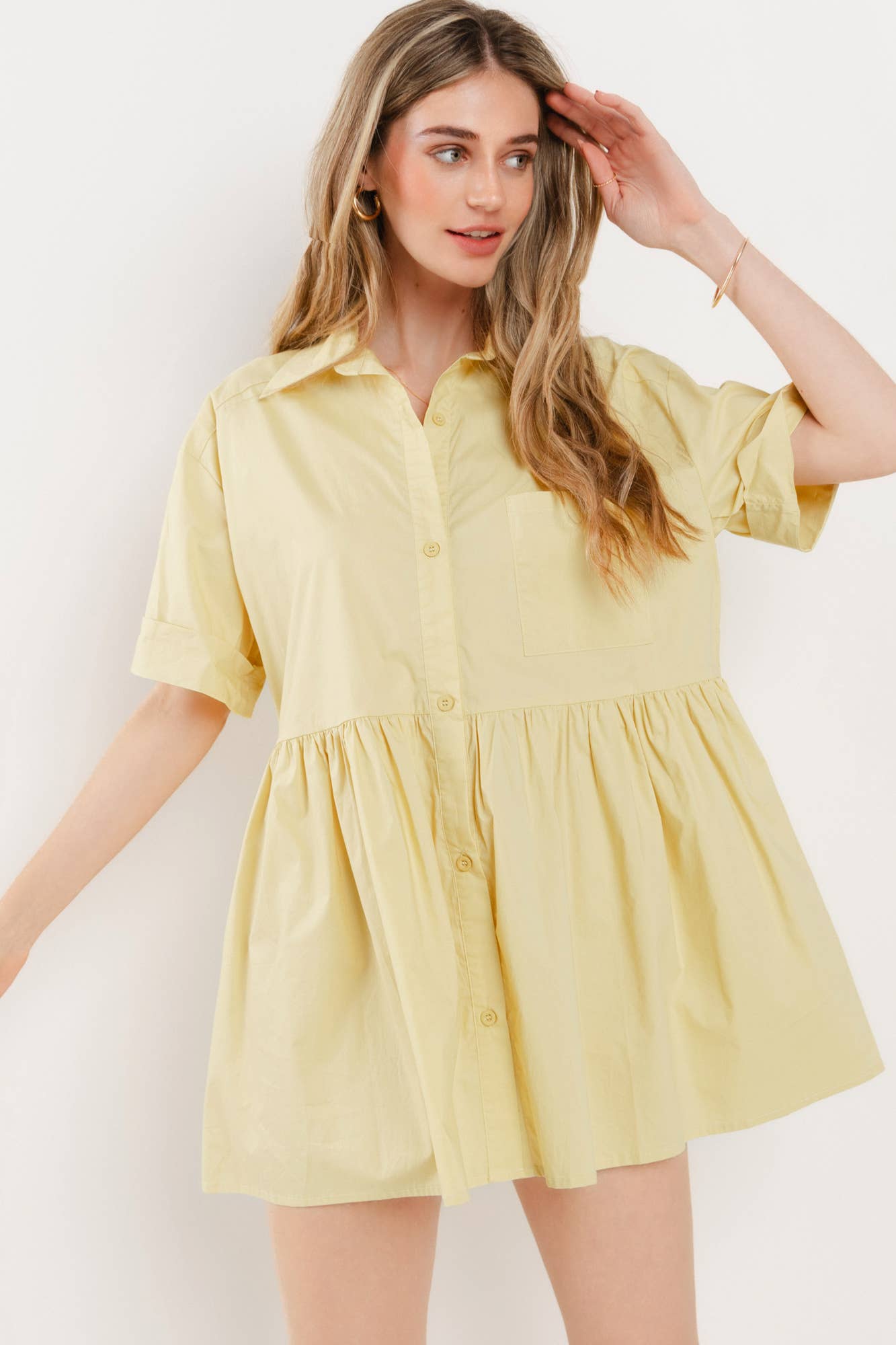POPLIN BABYDOLL SHIRT DRESS - 3334 YELLOW