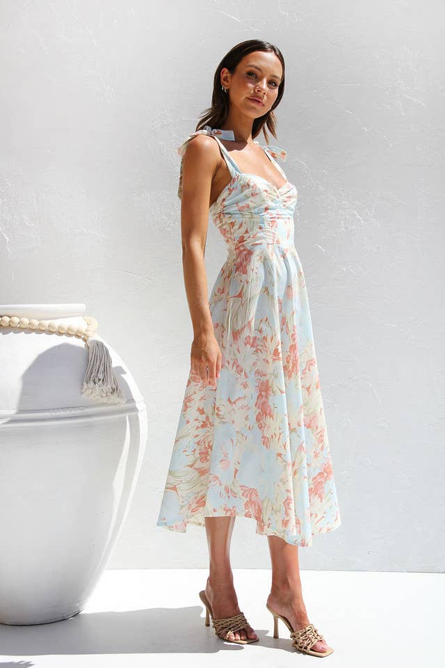 Women's V Neck Tie Strap Dress Flowy Dresses
