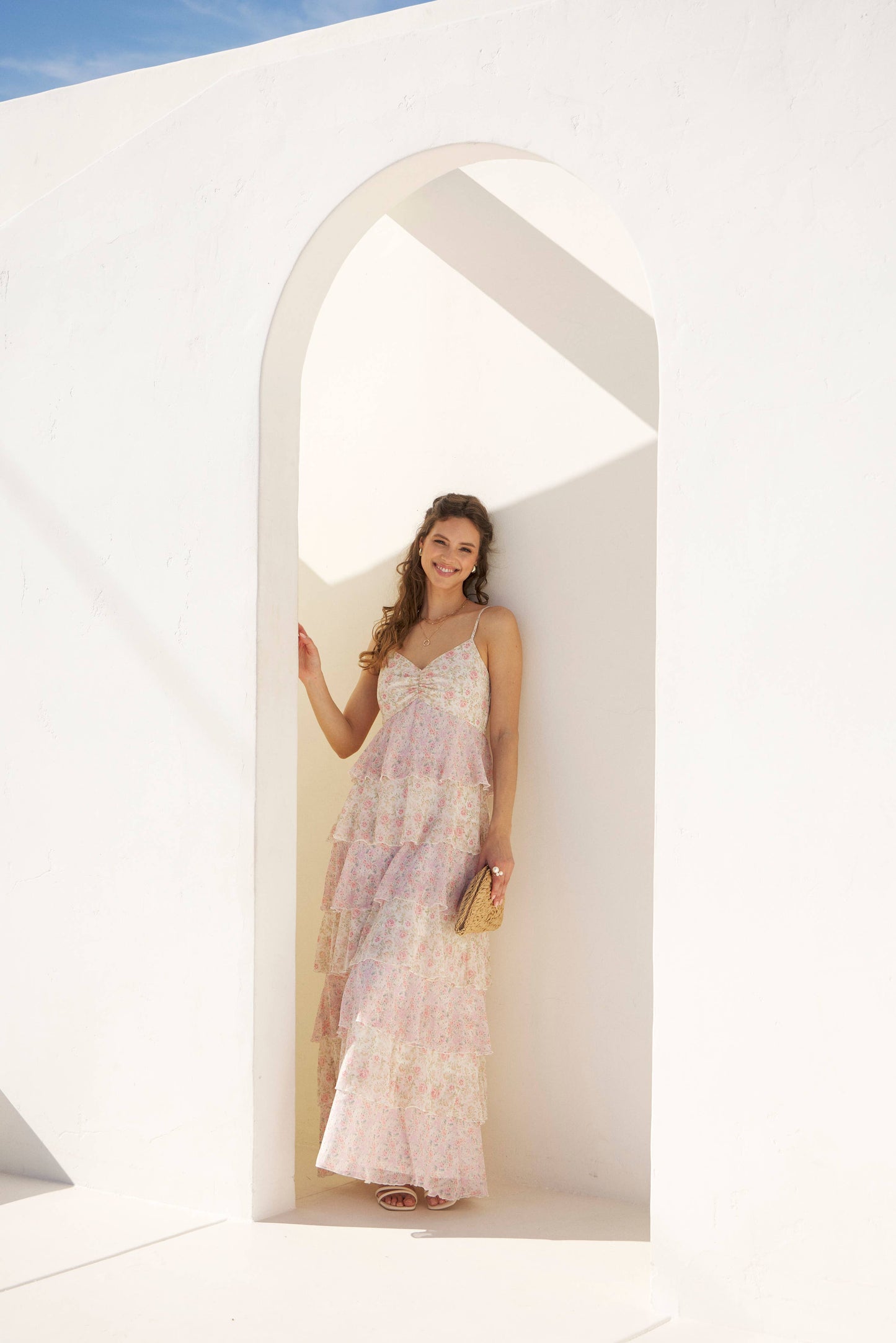 ROMANTIC FLORAL TIERED MAXI DRESS WITH RUCHED BUST