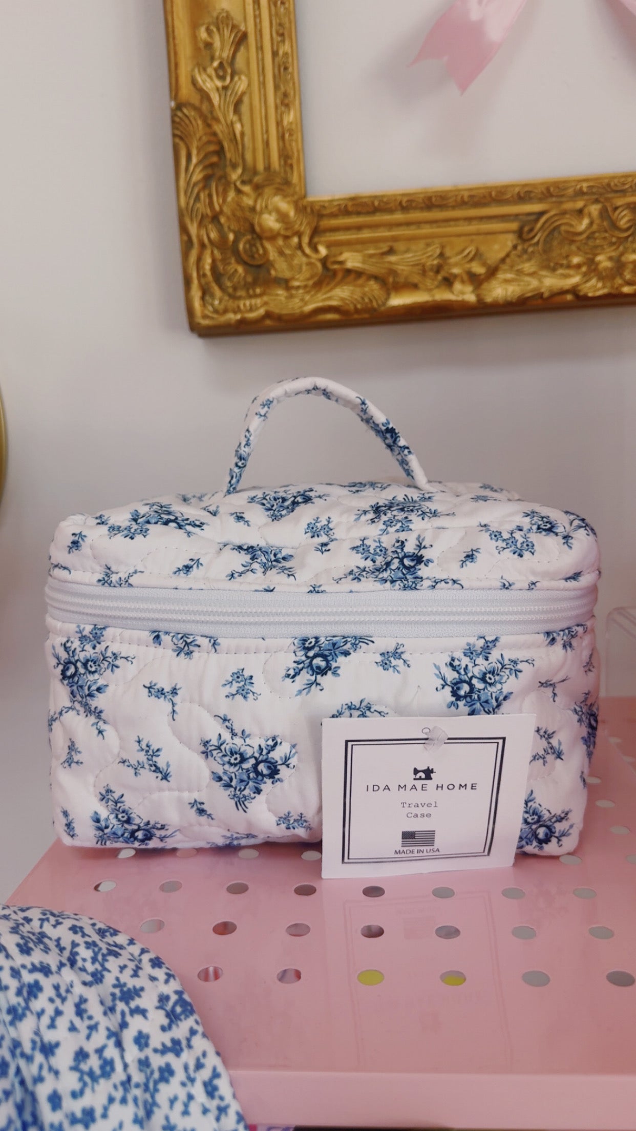 Picnic Floral Navy Quilted Travel Case