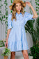 Collared Short Puff Sleeve Strip Print Mini Dress VD82293