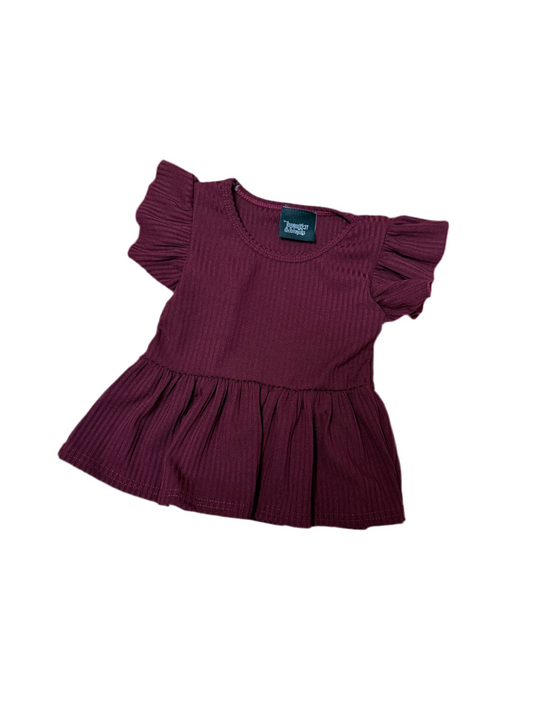 Maroon Peplum Flutter Sleeve Top