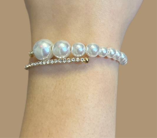 Gold Open Cuff with Pearls and Crystals