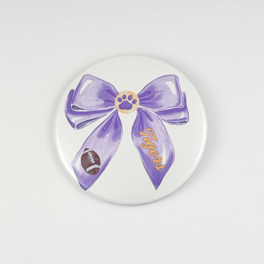 Purple Bow with Football Game Day Button