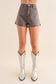 22241P - Crystal Mini Stud Washed Denim Shorts Side Slit