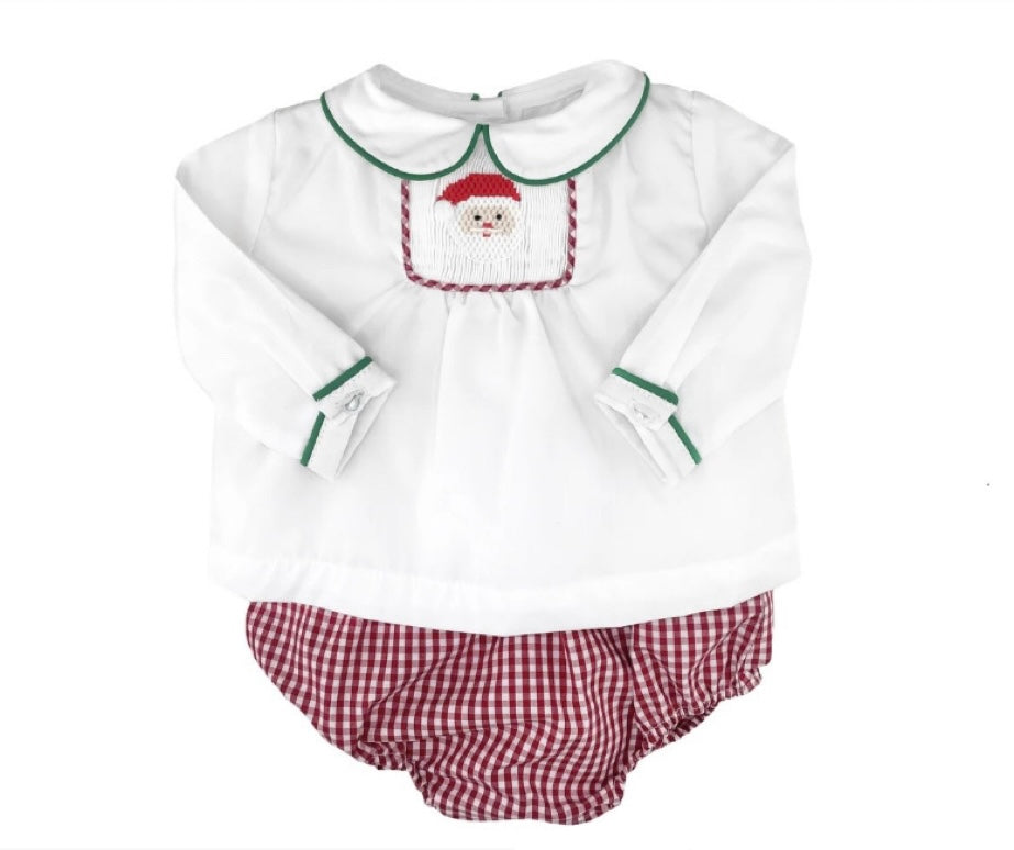 Santa Diaper Set with Hand Picture Smocking