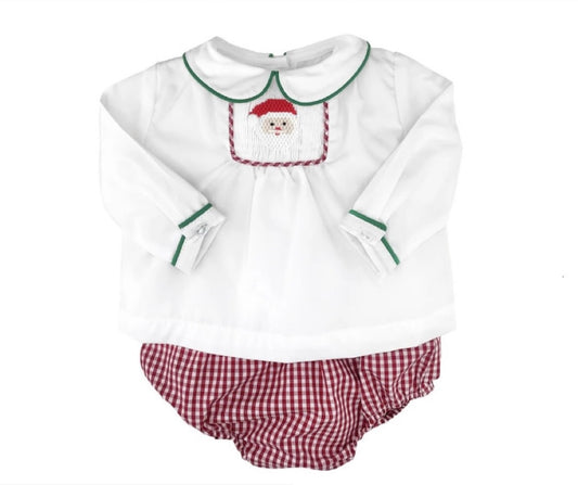 Santa Diaper Set with Hand Picture Smocking