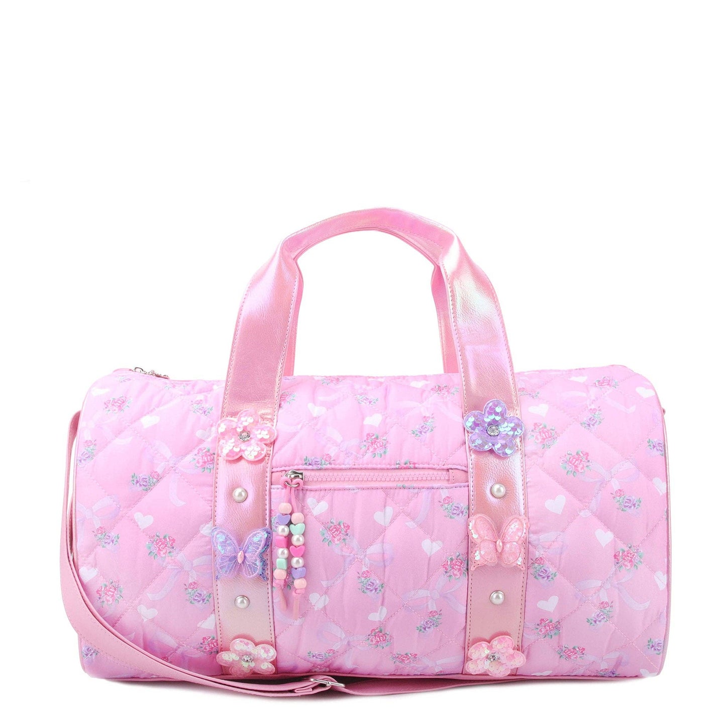 Floral Bow Quilted Large Barrel Duffle Bag