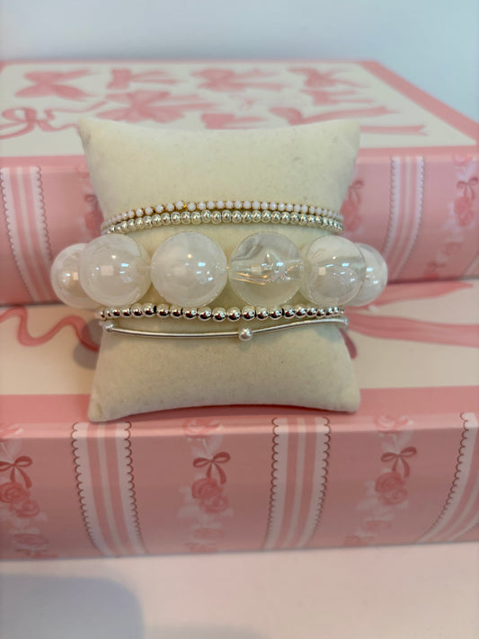 Iridescent White Bubble Bead Stretch Bracelet
