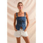 BUTTON DOWN FITTED SLEEVELESS DENIM TOP
