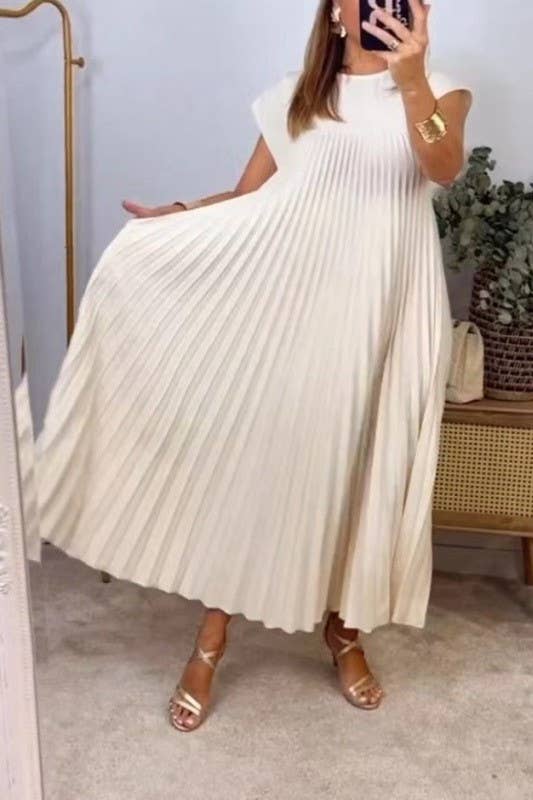 Pleated maxi flare swing dress Loose A-line tee dress