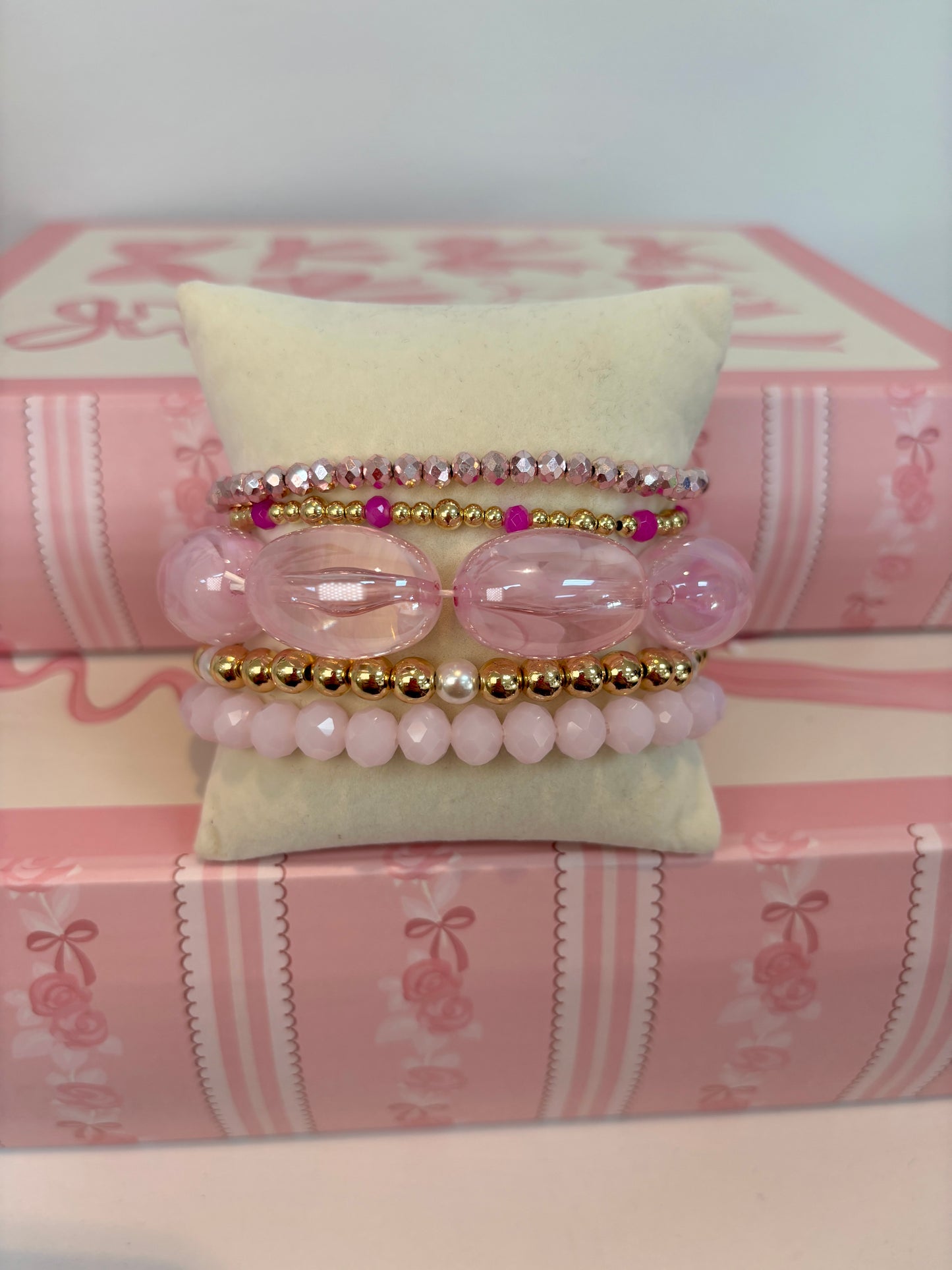 Blush Pink Oval Bubble Bead Stretch Bracelet