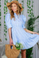 Collared Short Puff Sleeve Strip Print Mini Dress VD82293