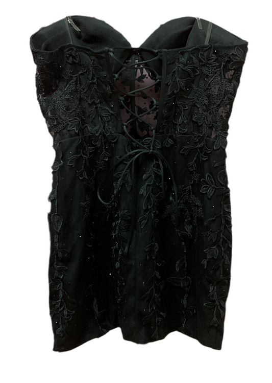 Black Sheer Strapless Stacees Hoco Dress
