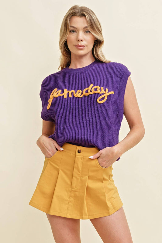 'GAMEDAY" EMBROIDERED SLEEVELESS SWEATER VEST