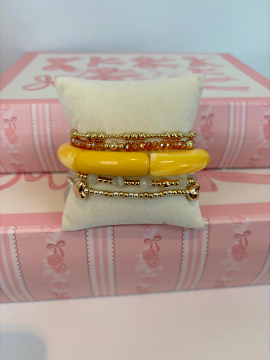 Yellow & Ivory Chunky Resin Bar Stretch Bracelet
