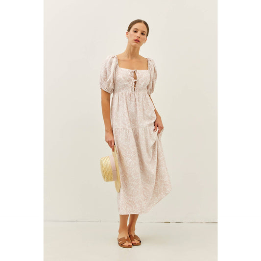 SOFT RAYON BLEND TOILE PRINT BABYDOLL MIDI DRESS