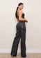 Vegan Leather Wide Leg Pants With Pearl