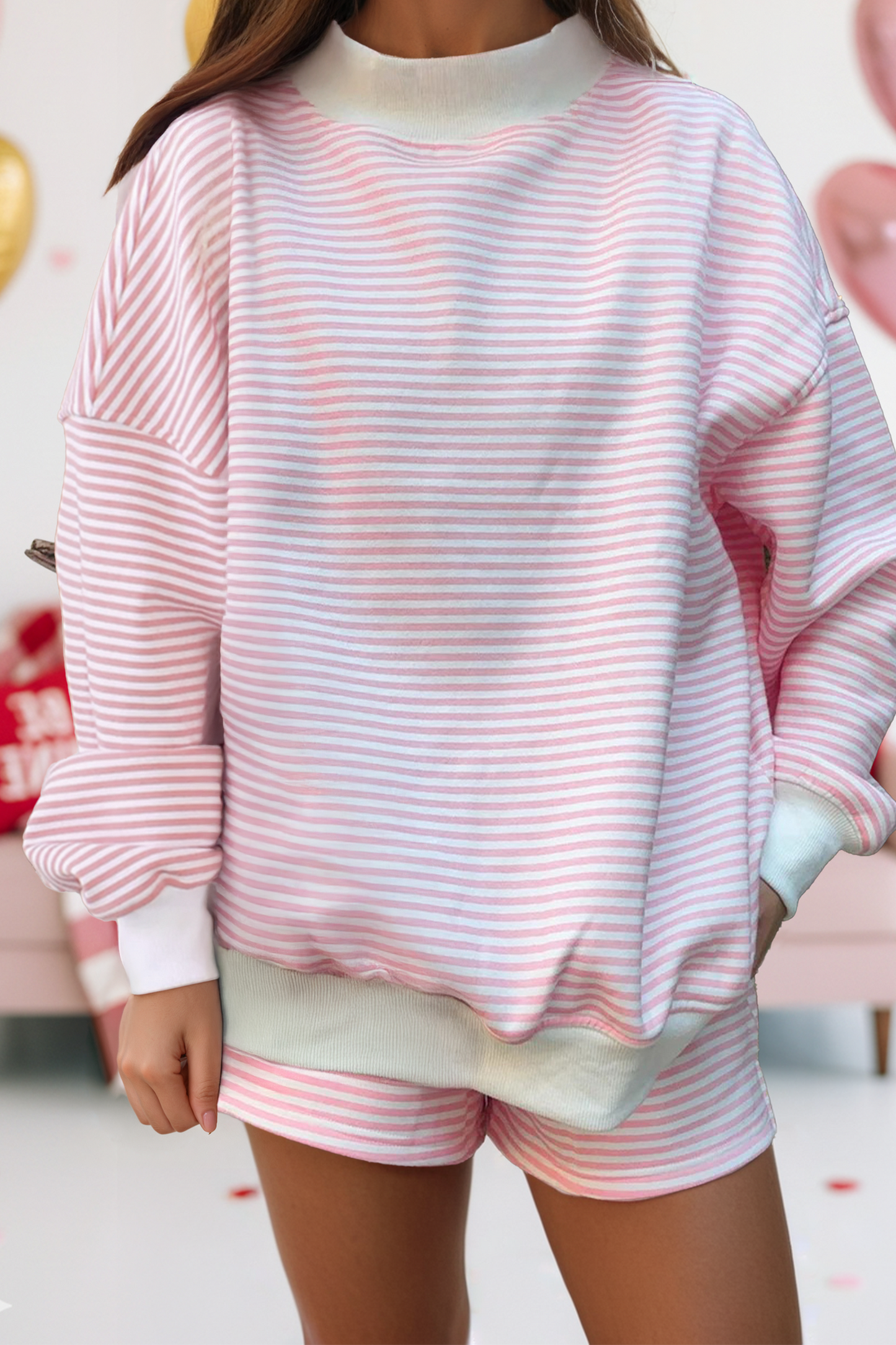 Oversize Mock Neck Sweatshirt and Shorts Set