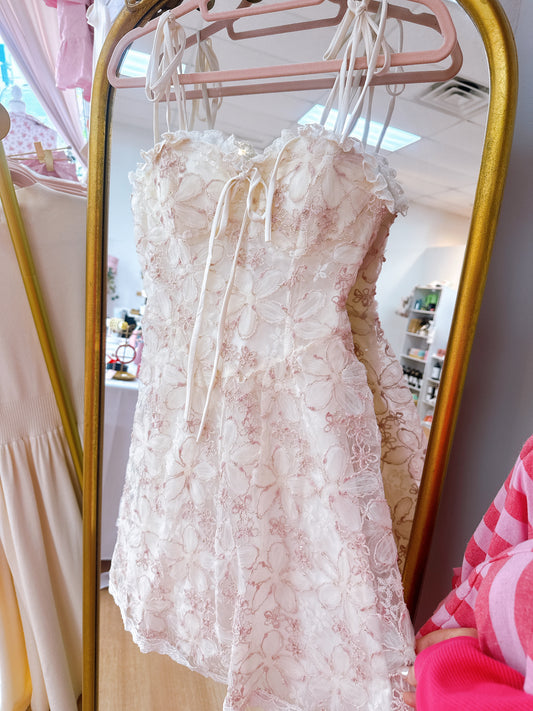 Blush Shimmer Floral Lace A-line Dress