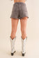 22241P - Crystal Mini Stud Washed Denim Shorts Side Slit