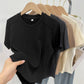 Fishbone Round Neck Slim Fit Solid Color T-Shirt